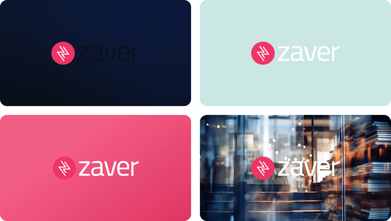 Exempel på felaktig användning av Zaver-logotypen: logotyp placerad på bakgrunder med otillräcklig kontrast, vilket gör det svårt att se.