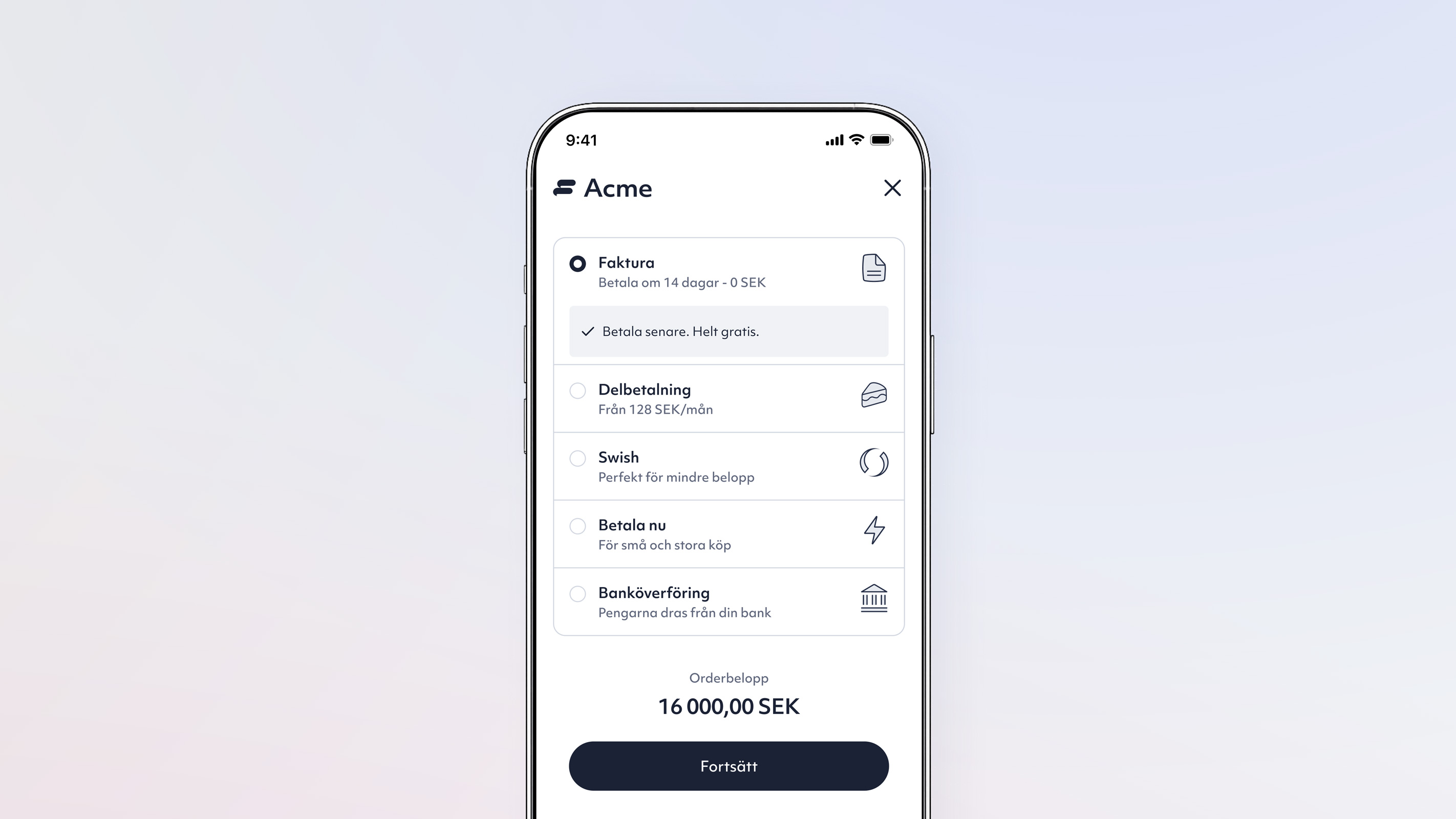 Mockup av Zavers checkout.