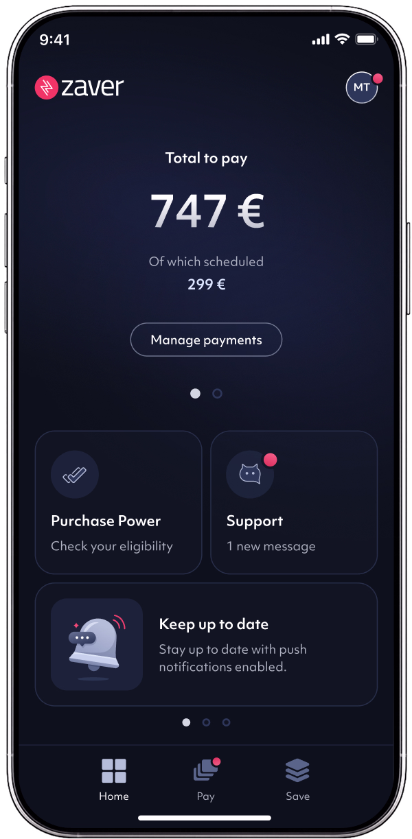 Smartphone mockup showing Zaver app start screen