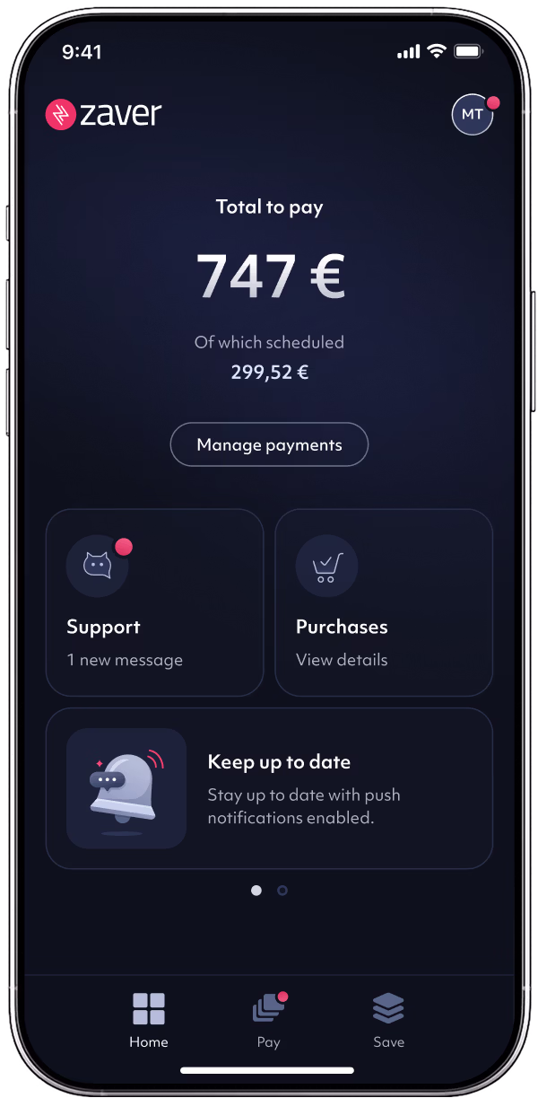 Smartphone mockup showing Zaver app start screen