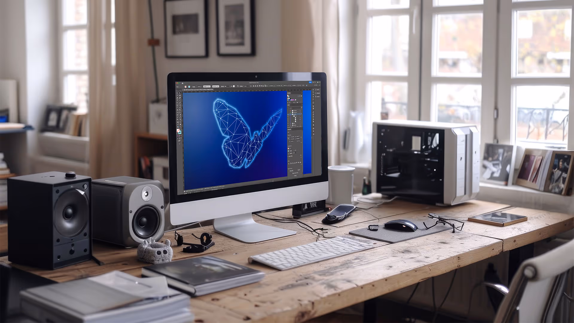 Butterfly artwork on screen during visual communication design.