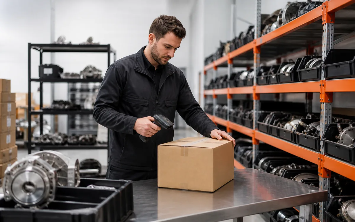 Worker scanning an auto-parts delivery during receiving