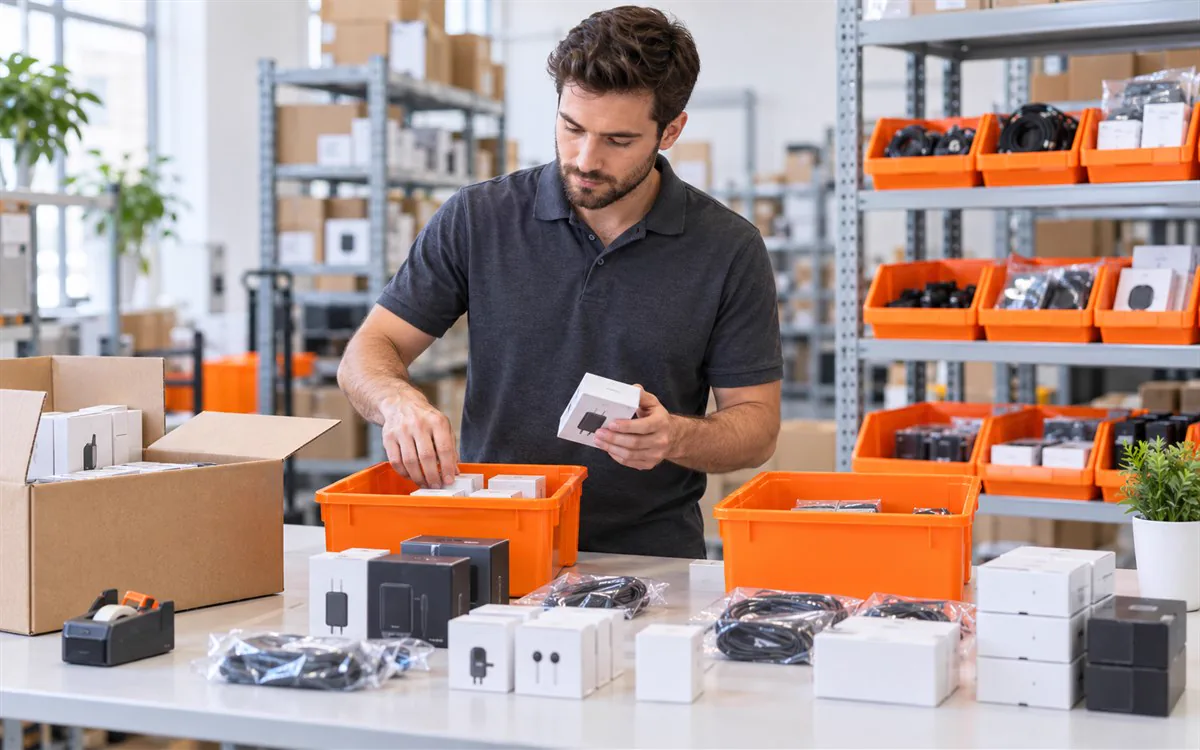 Electronics items being organized for receiving and replenishment