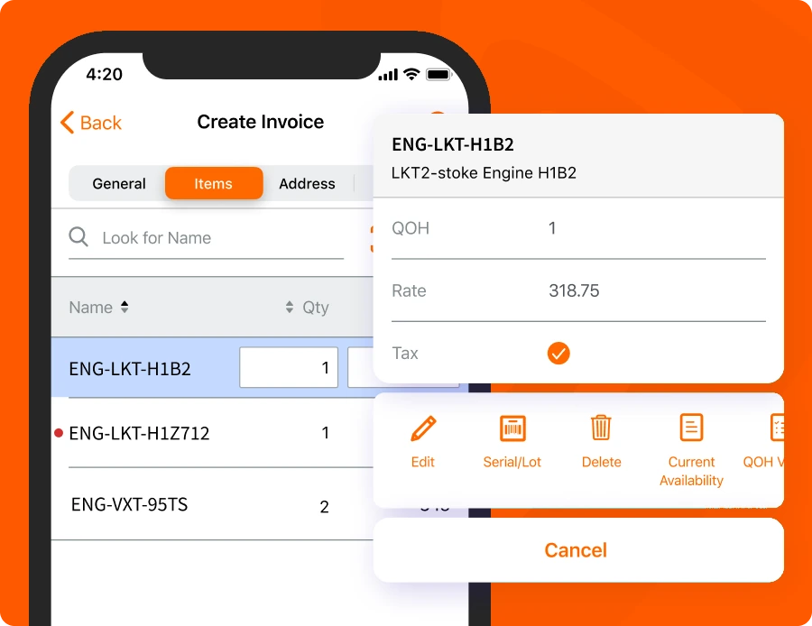 Creating an invoice on a mobile device during a customer visit