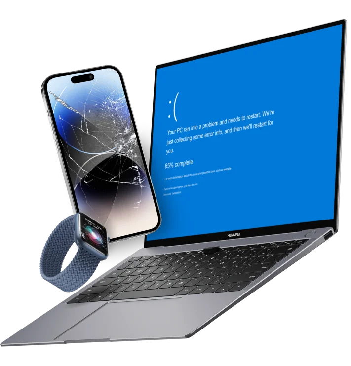 ilustracja laptopa, smartfona i smartwatcha