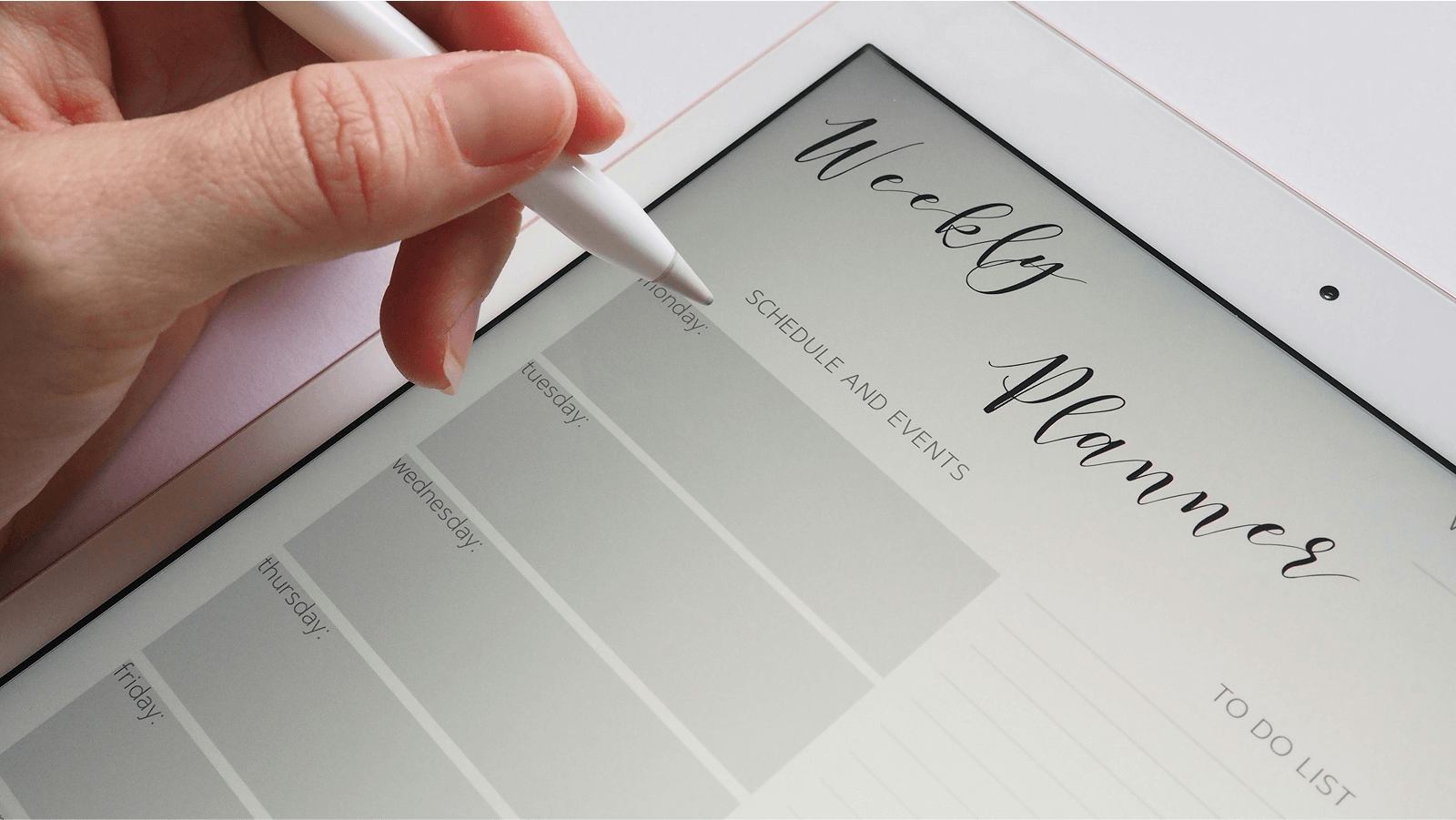 The screen of an iPad showing a daily planner 