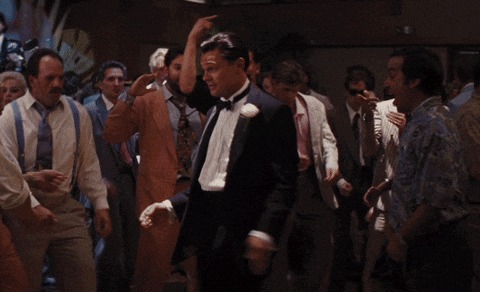 wolf on wall street celebratory dance