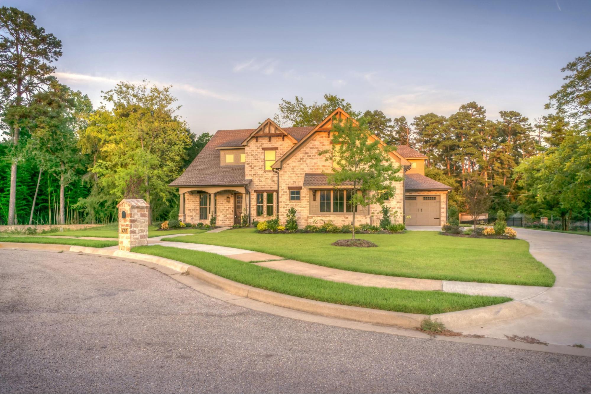 Exterior view of a brown brick house.