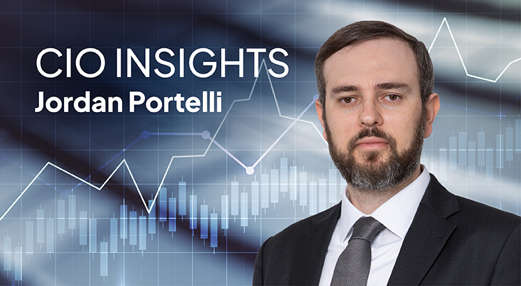 Calamatta Cuschieri Moneybase CIO Insights report cover with graphs and financial charts illustrating market analysis for 2025.