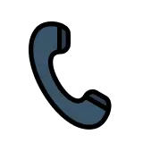 Blue telephone handset icon on a black background.