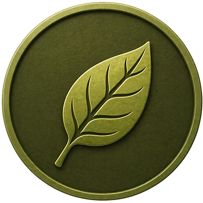A green circle with a leaf on it.