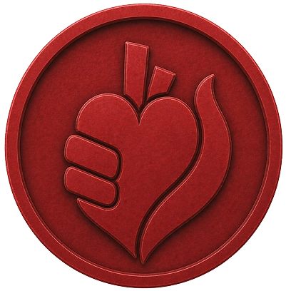 A red seal with a heart and arrow.