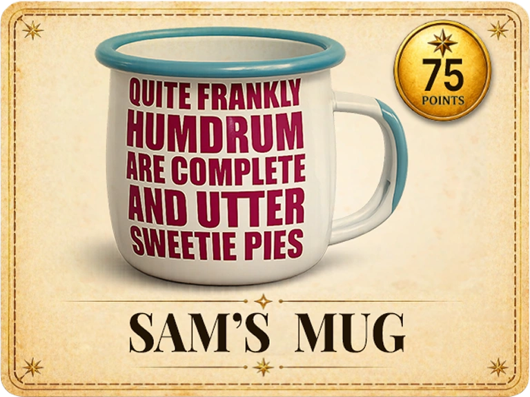 A coffee mug with the words sam's mug on it.