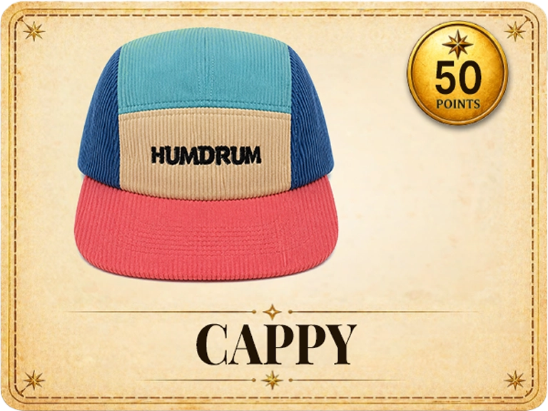 A picture of a hat with a caption that says humdrum.