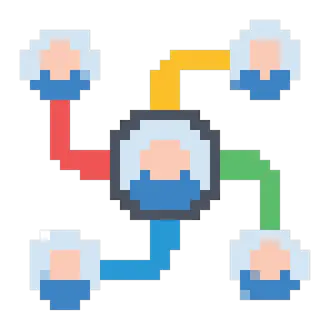 pixel art illustration of a central person