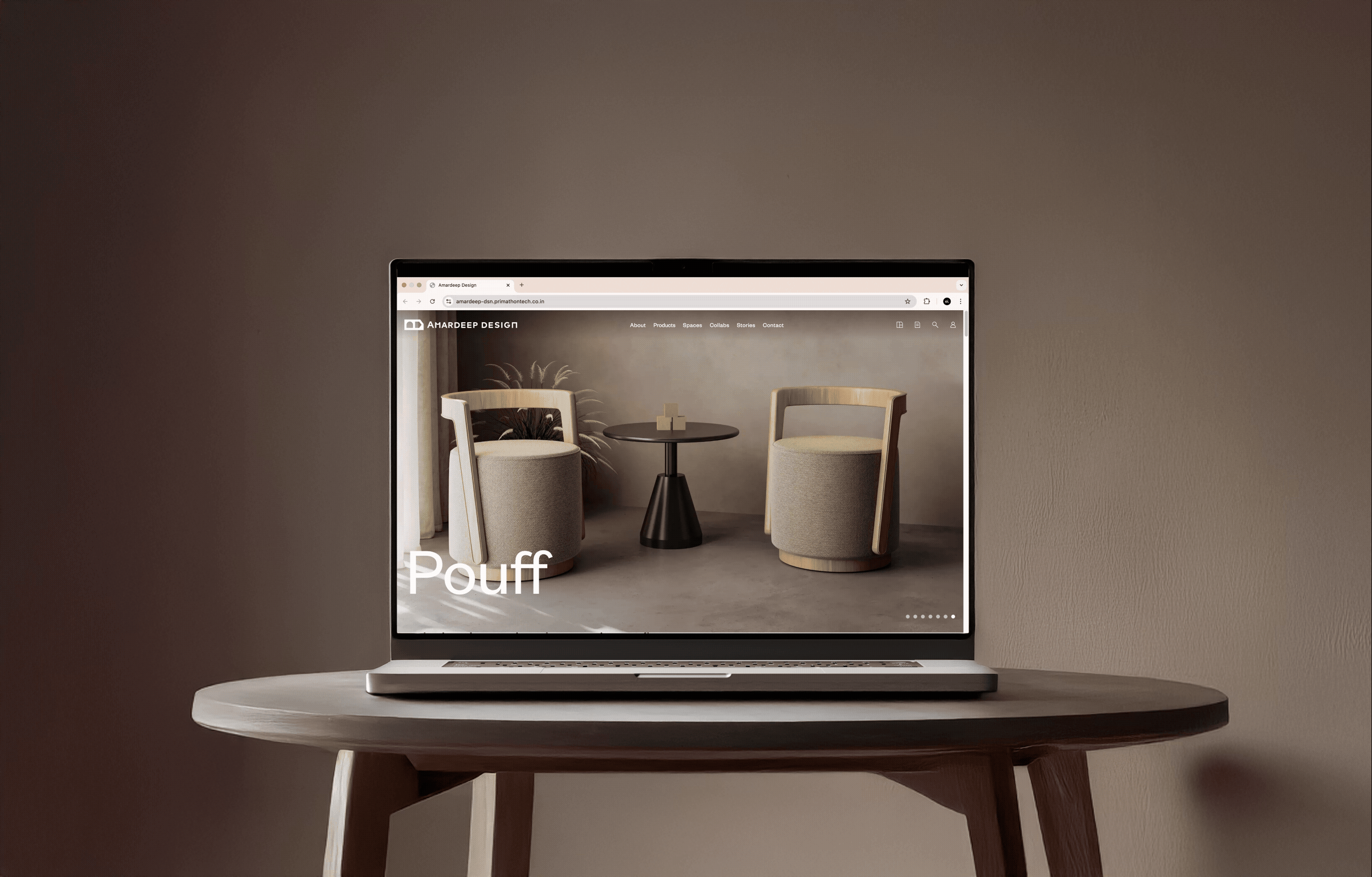 A laptop on a table showing the different product categories of Amardeep Design Website