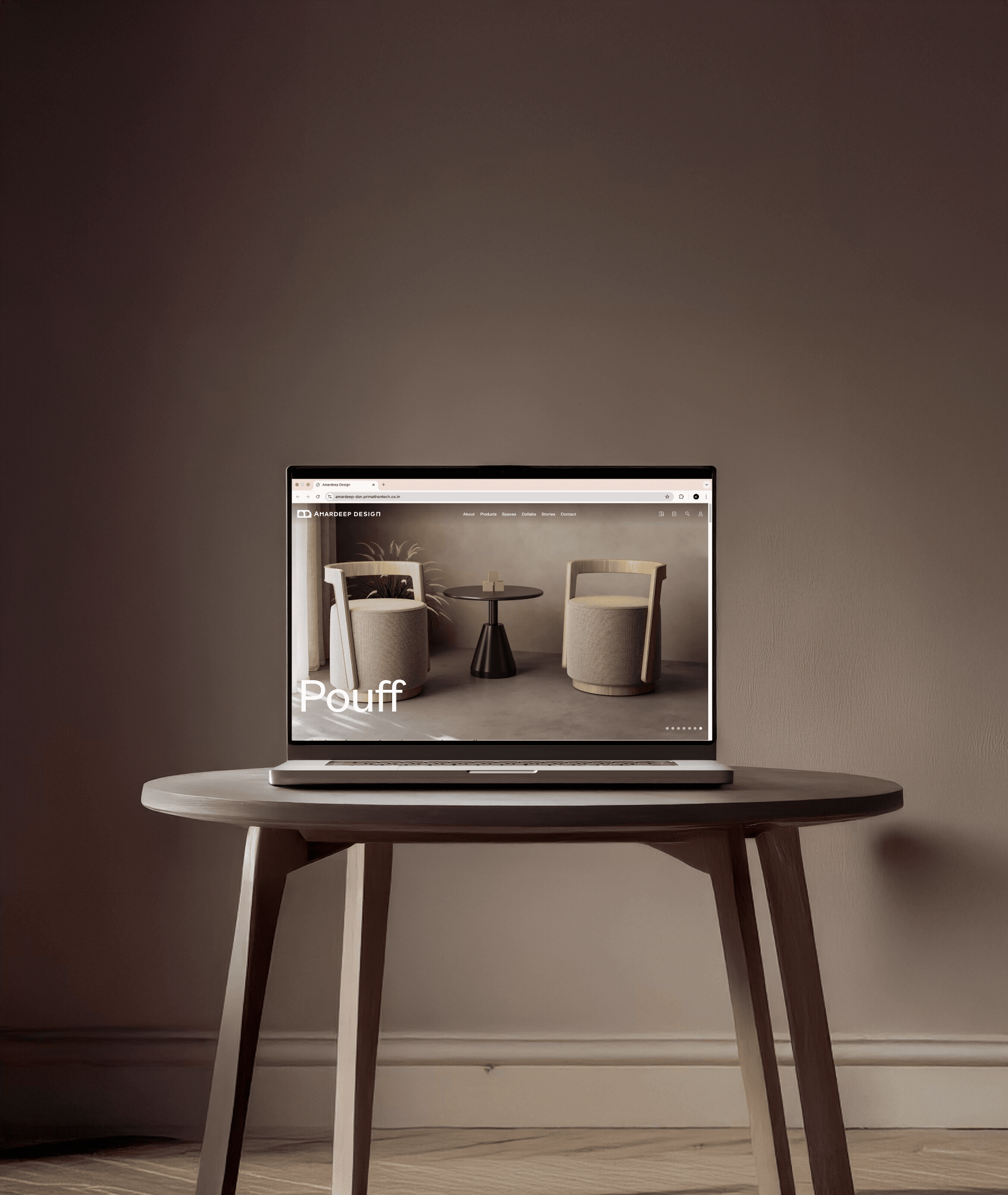 A laptop on a table showing the different product categories of Amardeep Design Website