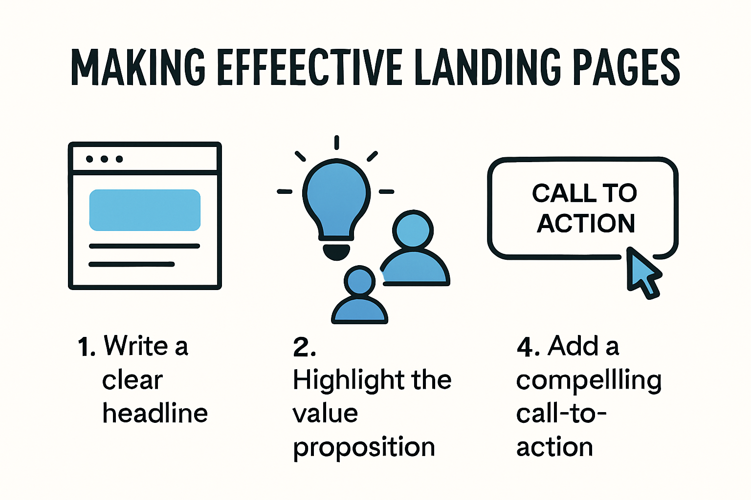 Infographic showing steps to create effective landing pages