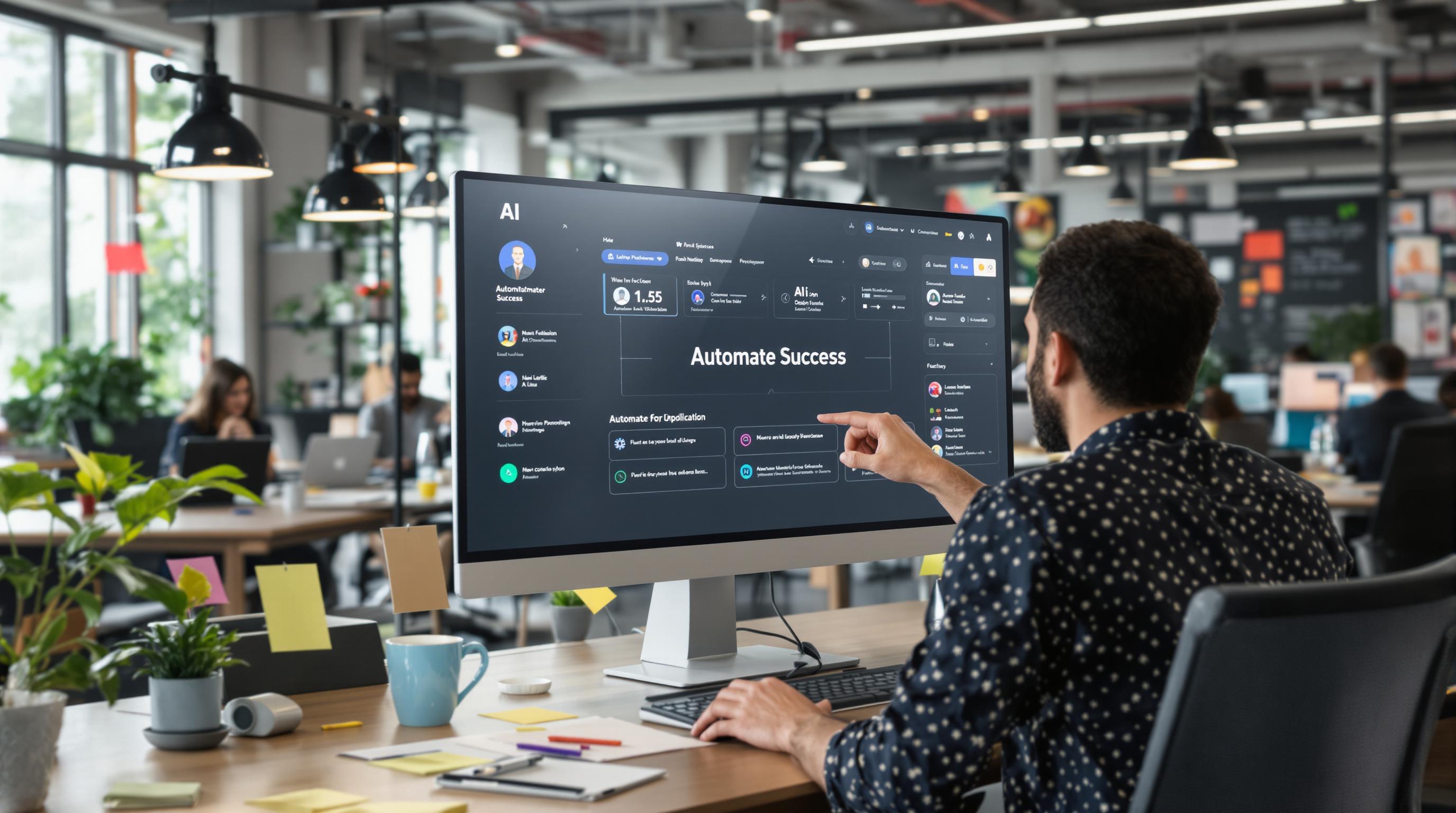 Manager automating work with touchscreen in tech-focused office