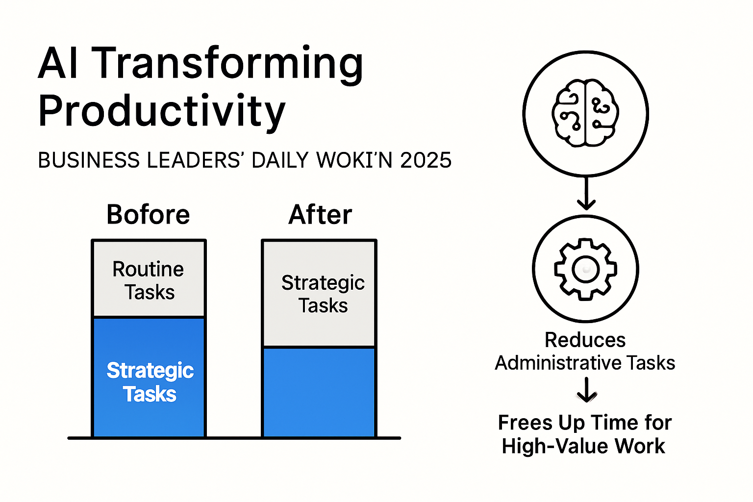 Infographic showing AI impact on reducing admin work and boosting strategic productivity.