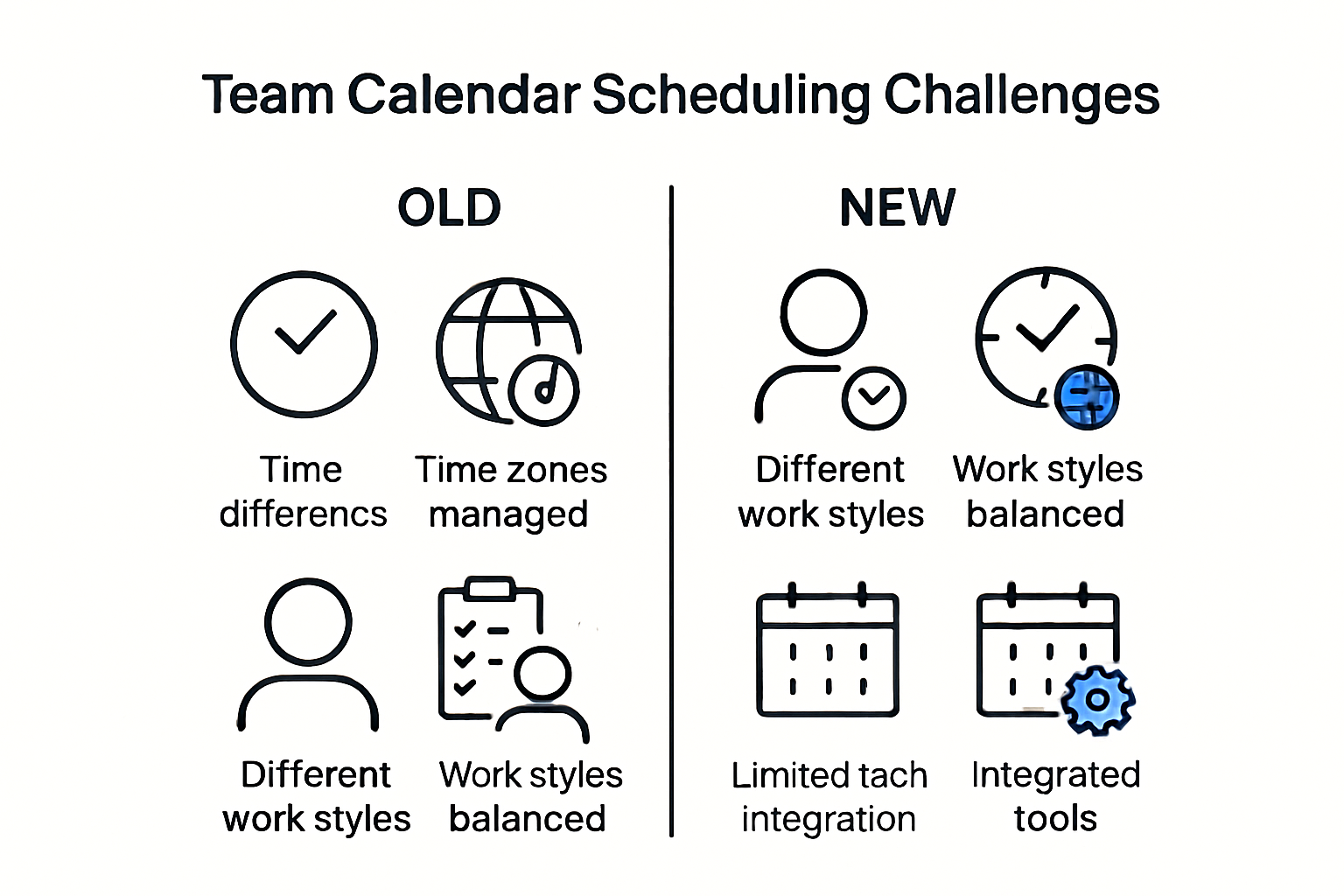 Infographic comparing traditional and modern team calendar scheduling strategies