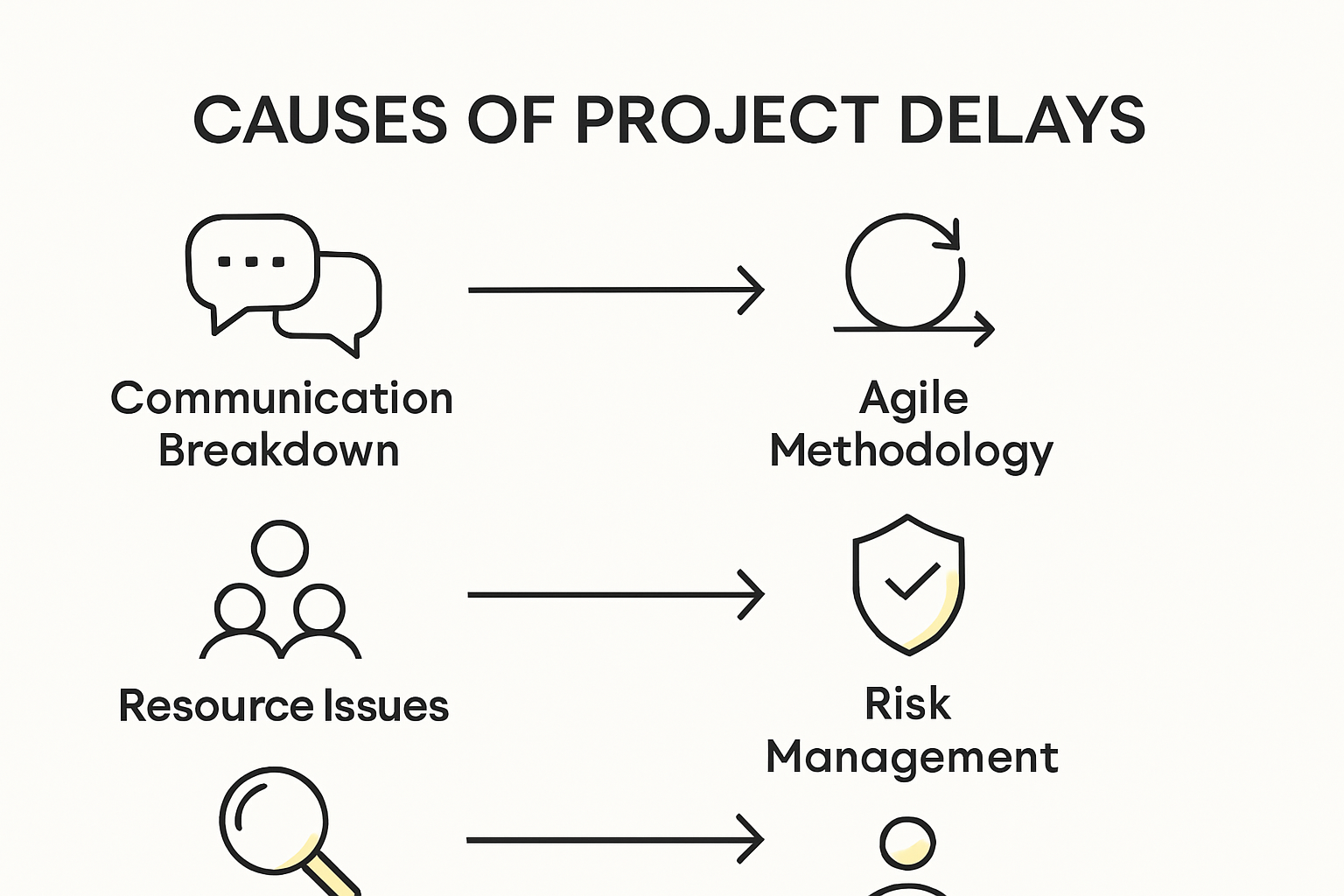 Infographic mapping causes and solutions for project delays