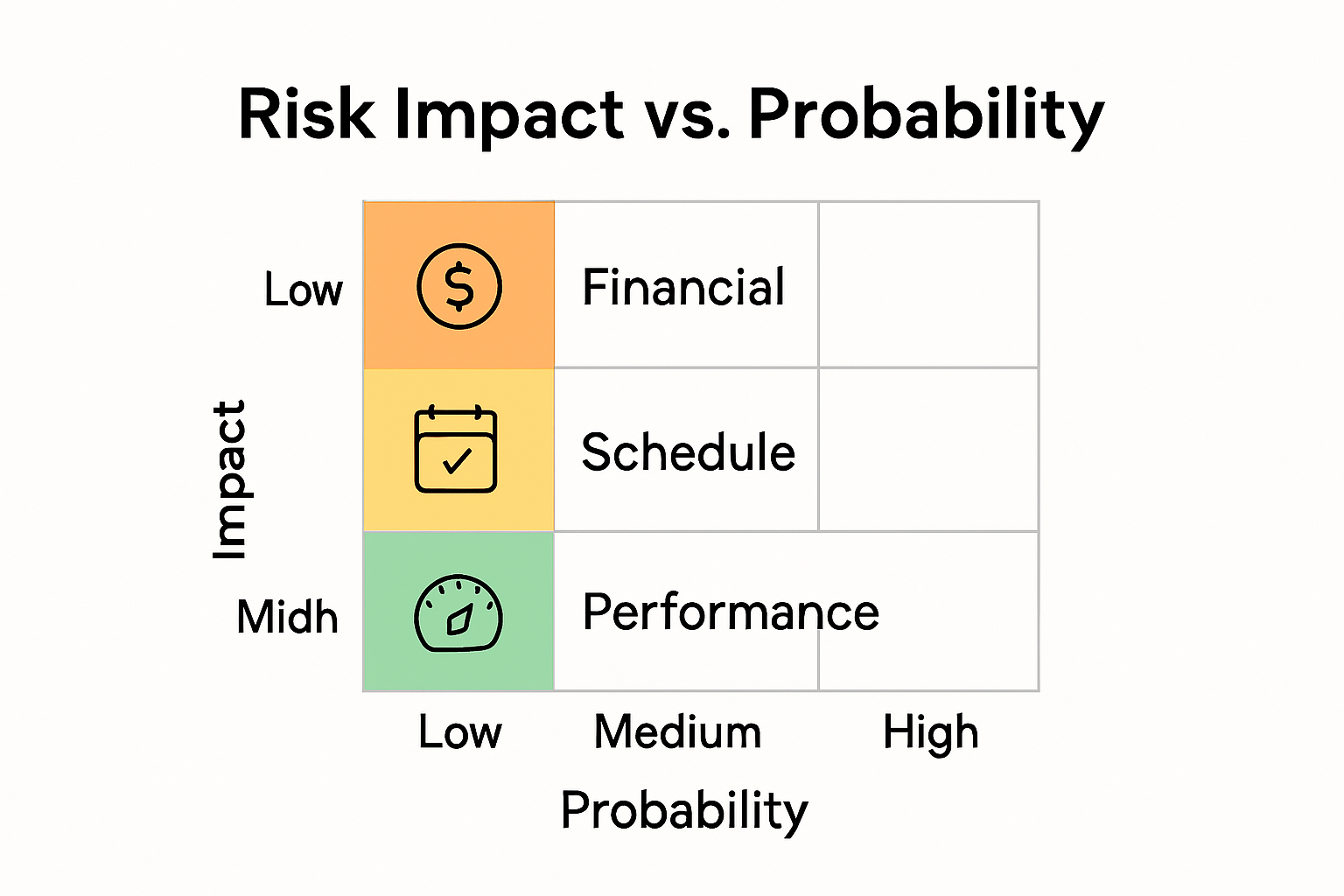 Matrix showing project risk impact vs. probability