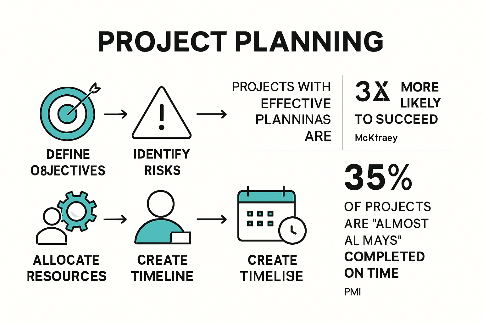 Interconnected project planning steps process infographic