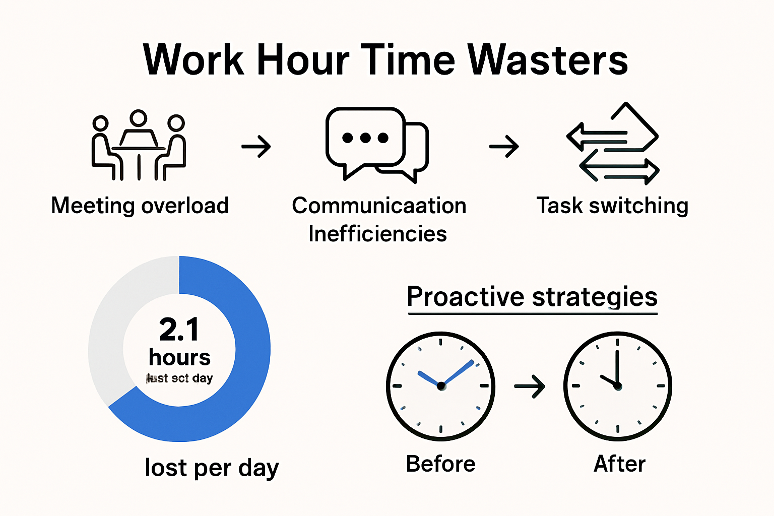 Time wasters versus proactive solutions infographic