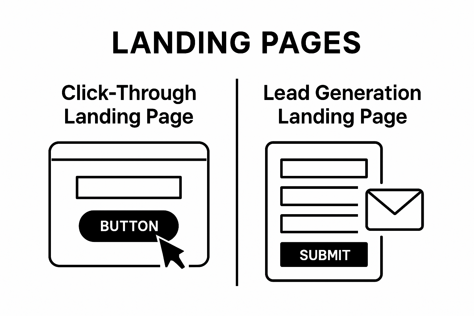Infographic comparing click-through and lead generation landing pages