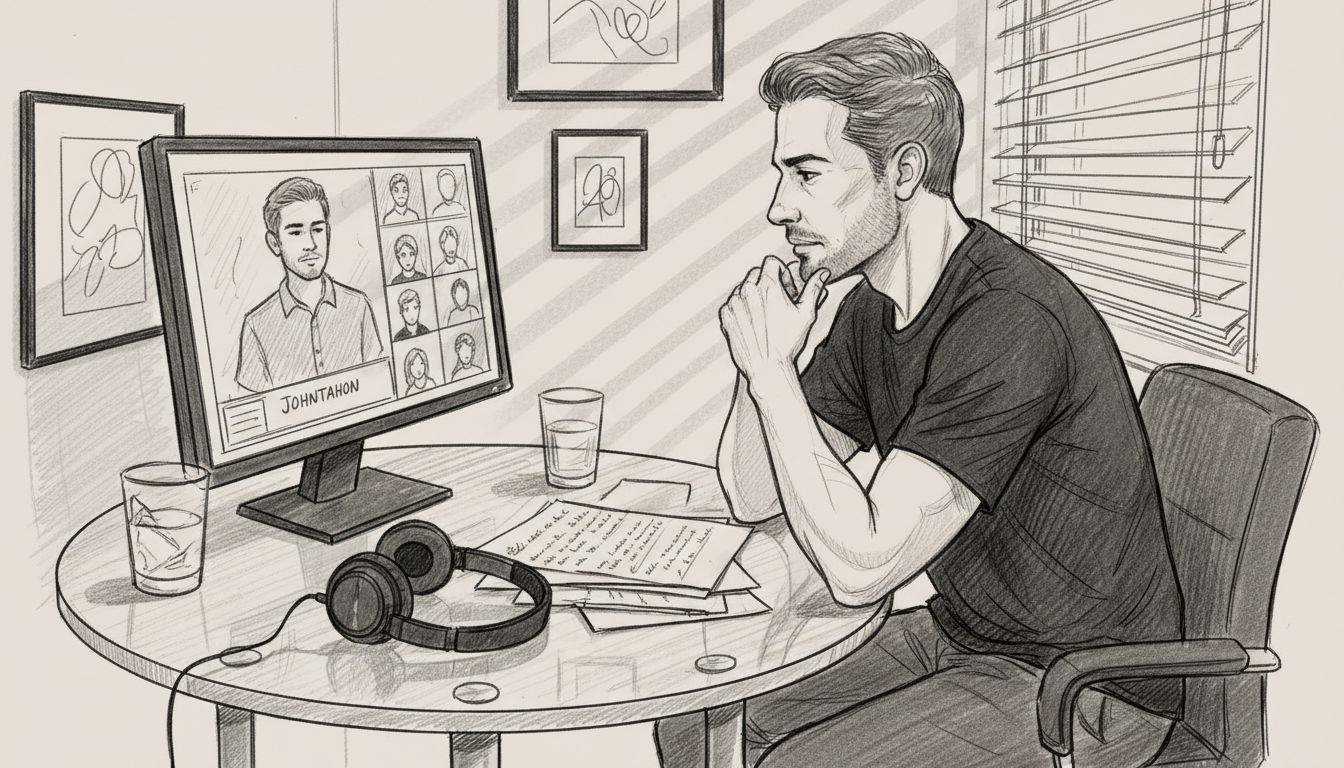 Person attending online meeting at home desk