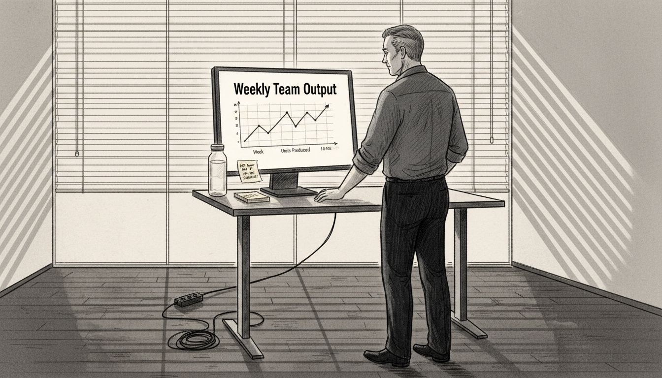 Manager checking team performance dashboard monitor