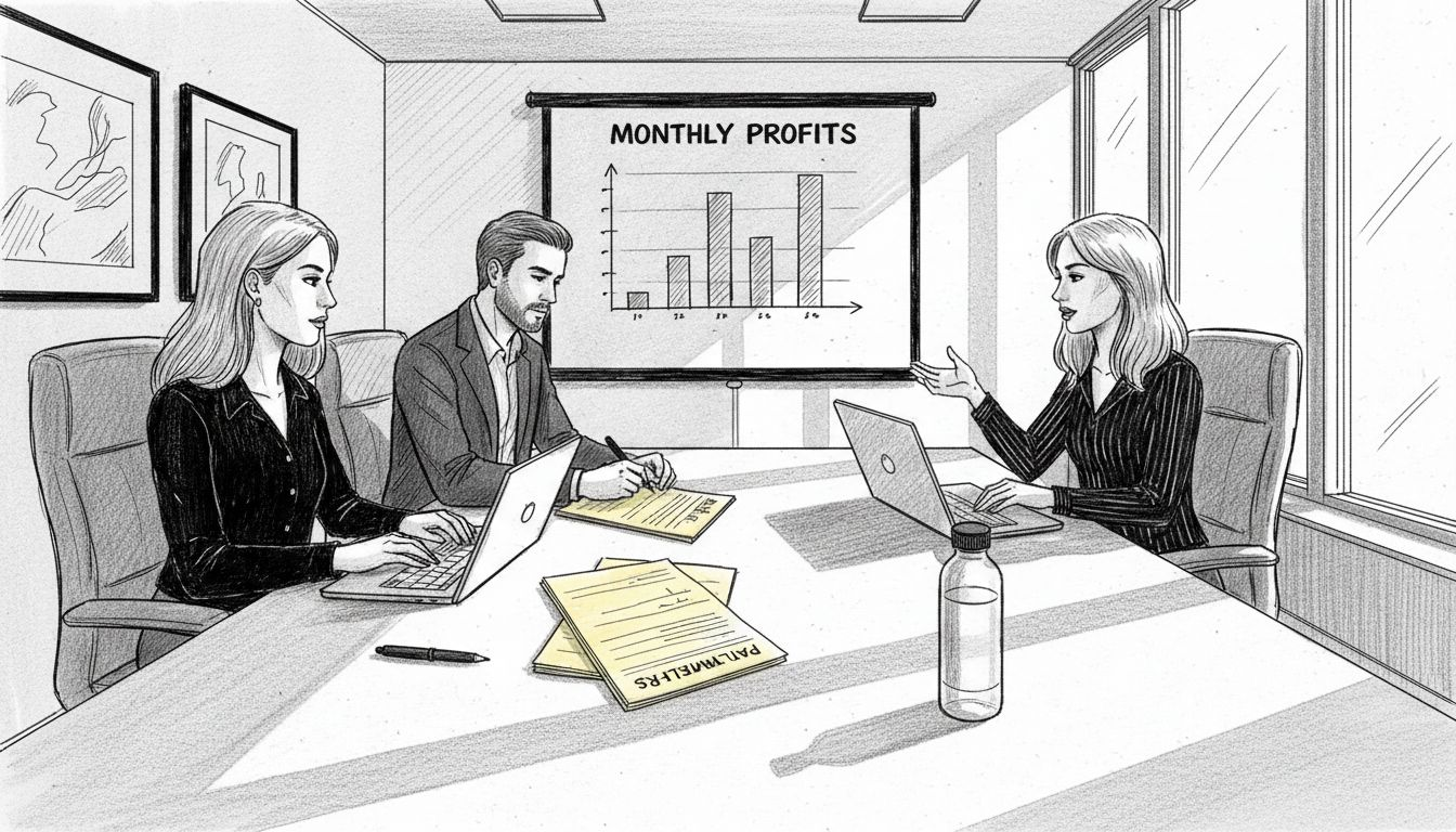 Team conducts financial review meeting