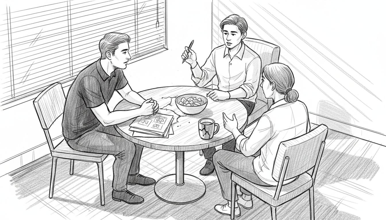 Team members sharing trust-building stories