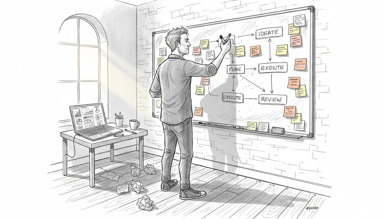 Startup manager updating workflow whiteboard