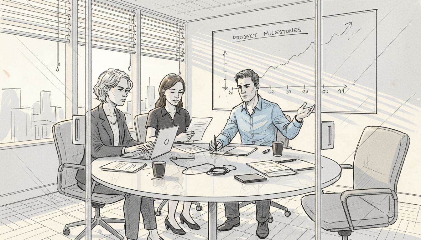 Coworkers collaborating around meeting table