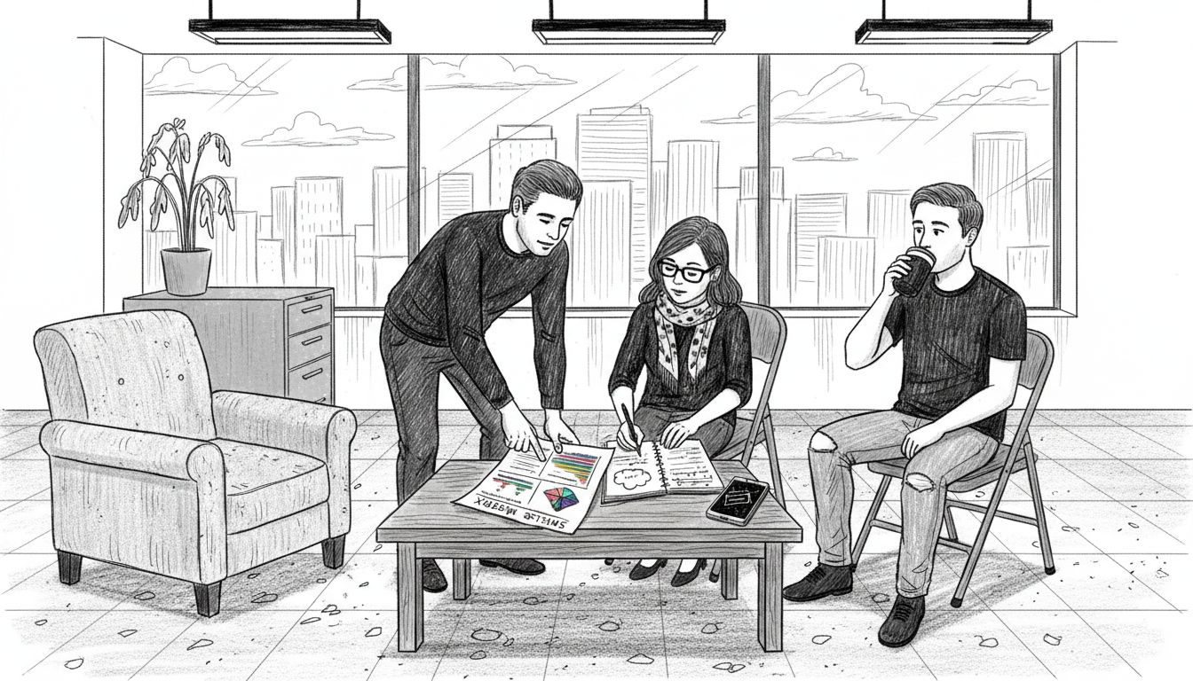 Coworkers reviewing skills matrix printout