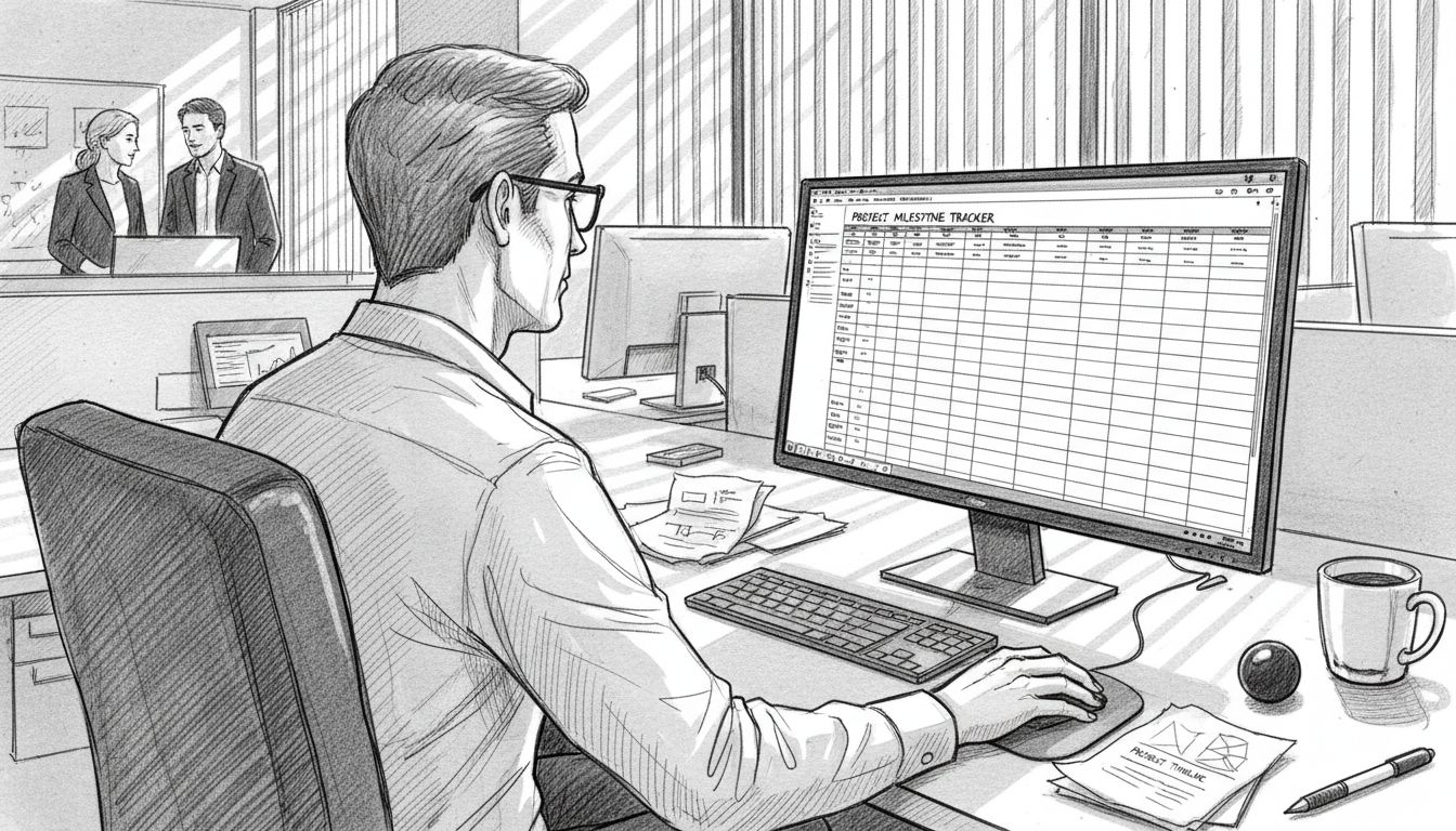 Project lead reviewing spreadsheet data