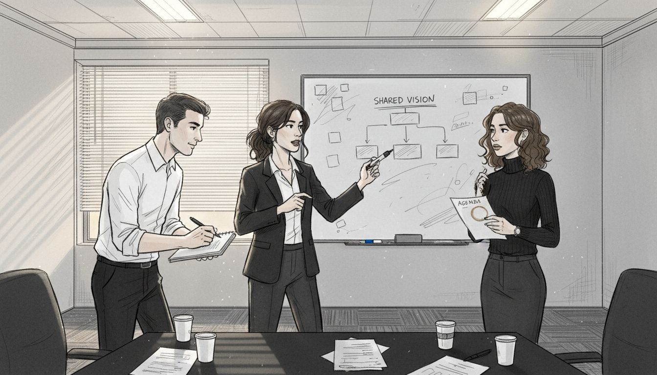 Colleagues discussing project shared vision