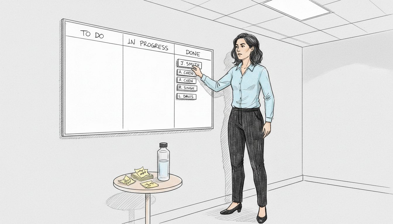 Manager assigning tasks on kanban board