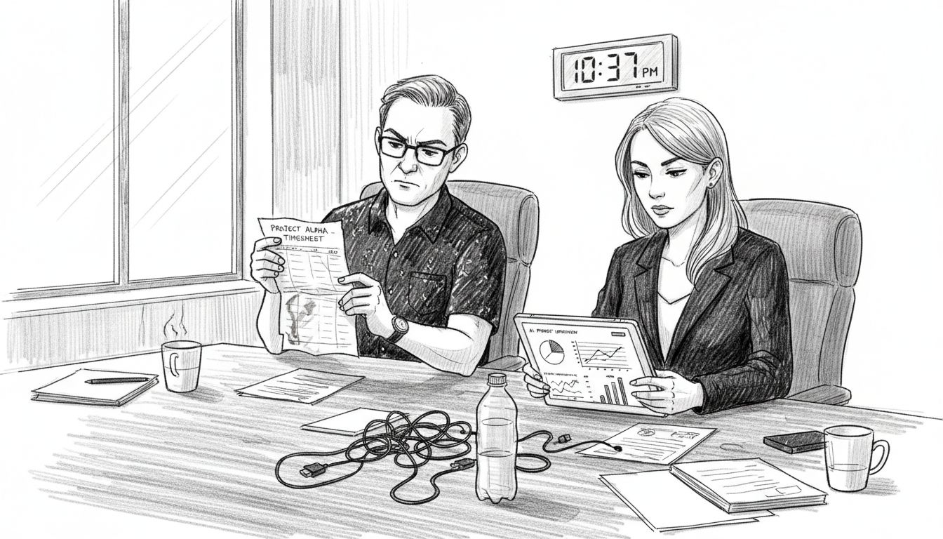 Manual timesheet and automated dashboard comparison scene
