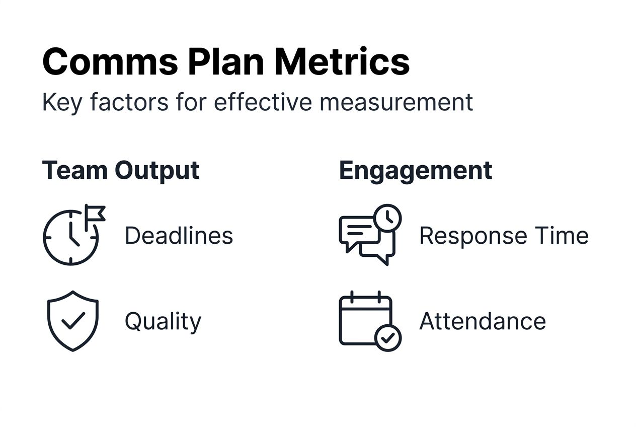 Infographic summarizing communication plan effectiveness metrics