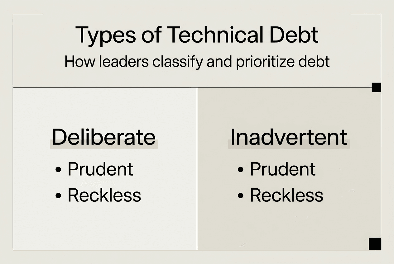 Infographic on technical debt types and framework