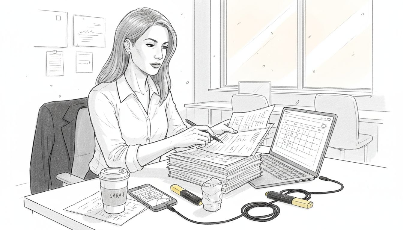 Property manager cross-checking printed data