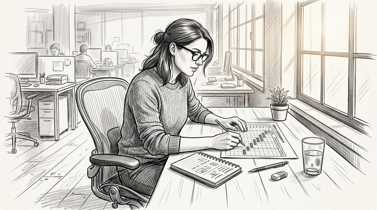 Manager reviews printed team assignment chart