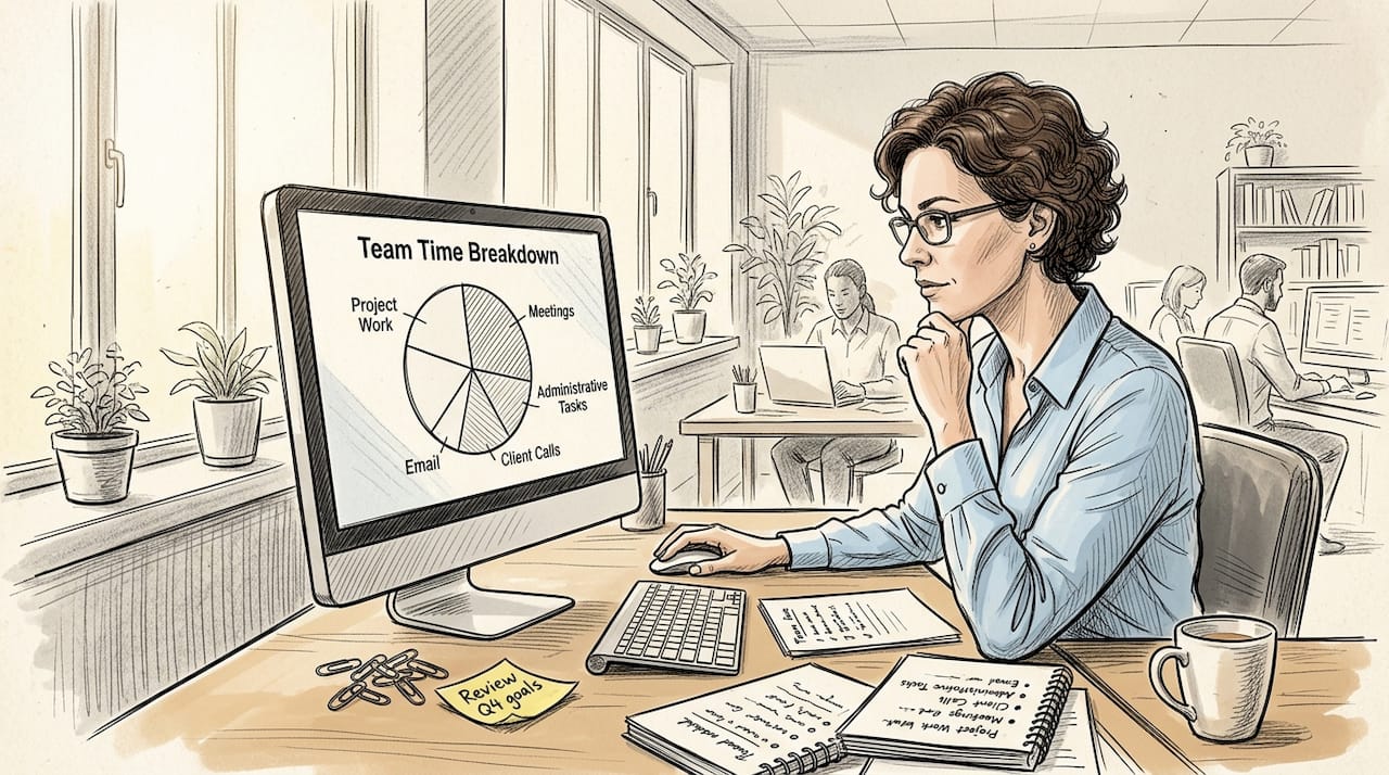 Manager reviewing team time audit data