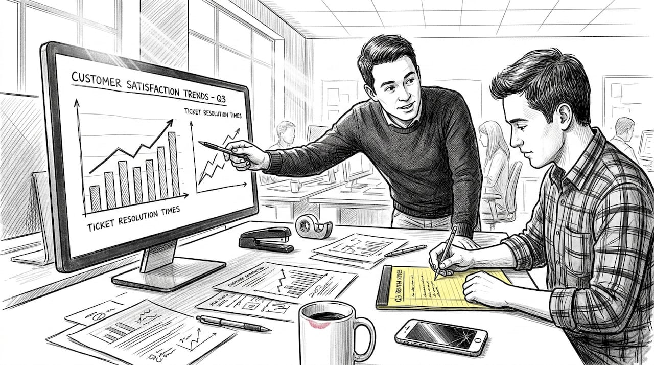 Analysts reviewing support improvement charts