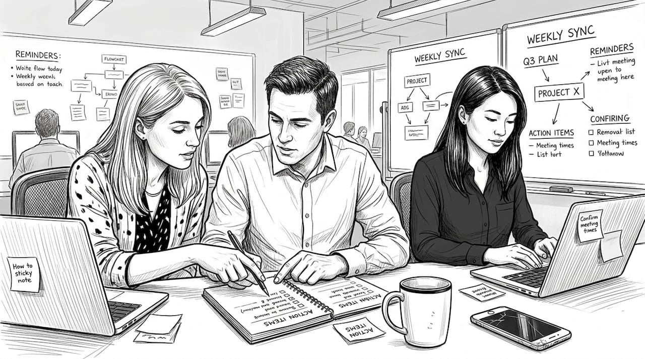 Colleagues preparing for weekly team meeting