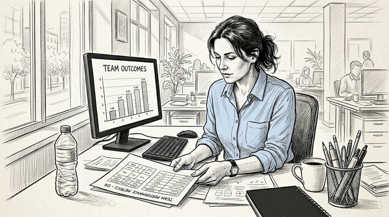 Manager reviewing team performance metrics