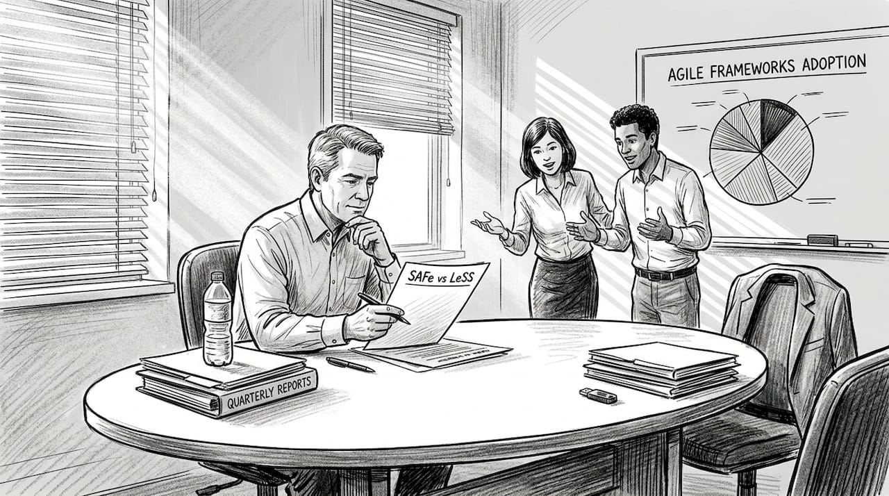 Team reviewing agile frameworks comparison